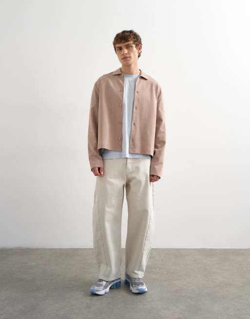Topman relaxed fit cropped polo shirt in taupe, 2 of 5