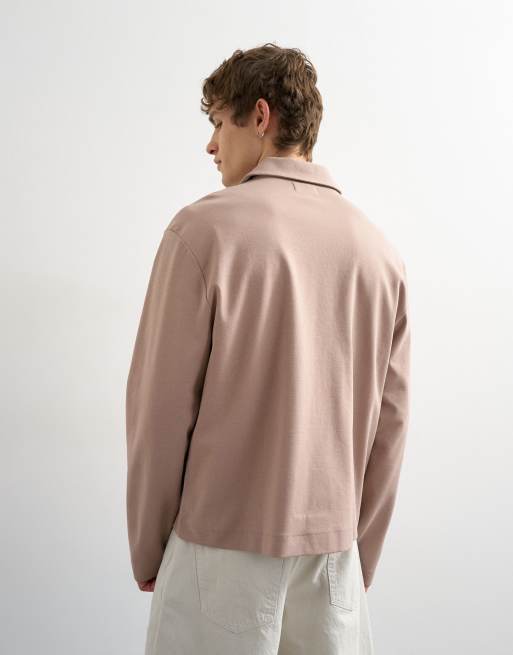 Topman relaxed fit cropped polo shirt in taupe, 3 of 5