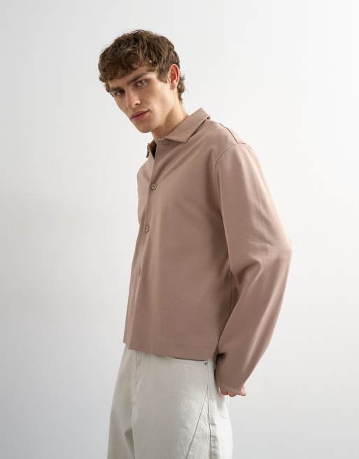 Topman relaxed fit cropped polo shirt in taupe, 4 of 5