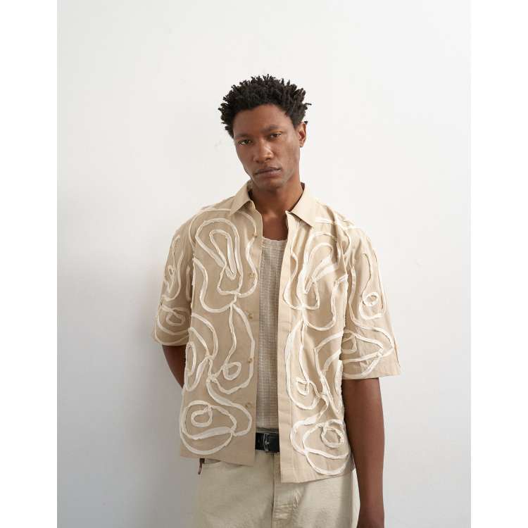 Topman relaxed fit cropped shirt with all over floral rope
