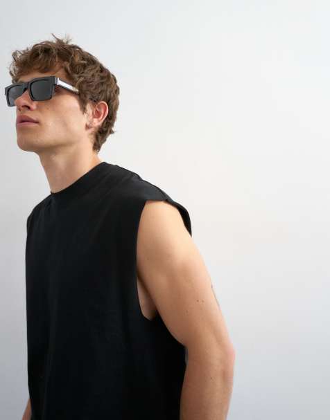 Topman relaxed fit cropped sleeveless T-shirt in black - view 1