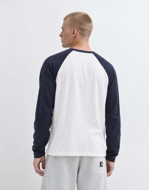 Topman Relaxed Fit Cropped T-Shirt mit langen Raglanärmeln in Marineblau und Weiß, 8 von 9