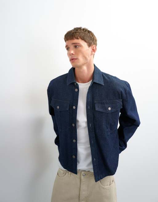Topman relaxed fit denim overshirt in raw, 2 of 5