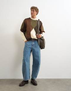 Relaxed fit diamond cable knit jumper with camo design in multi