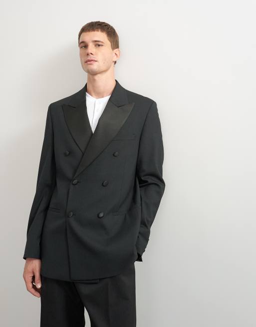 Topman relaxed fit tuxedo suit in black, 3 of 3