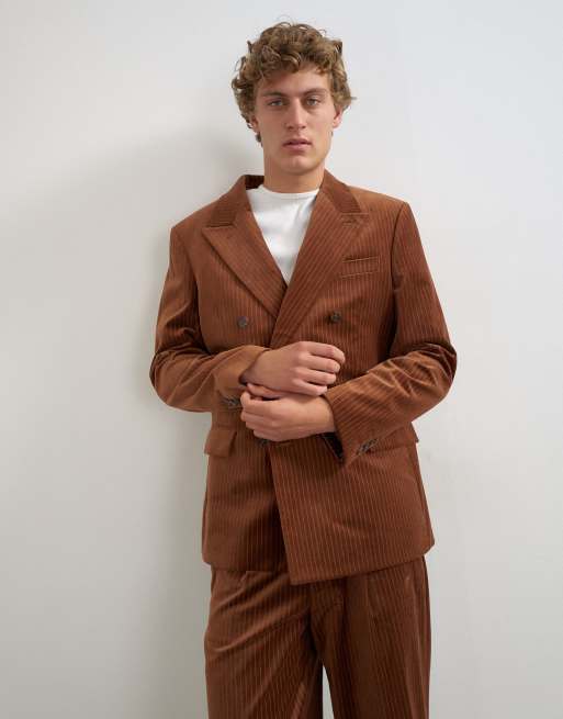Topman velvet stripe double breasted suit in tan, 3 of 3