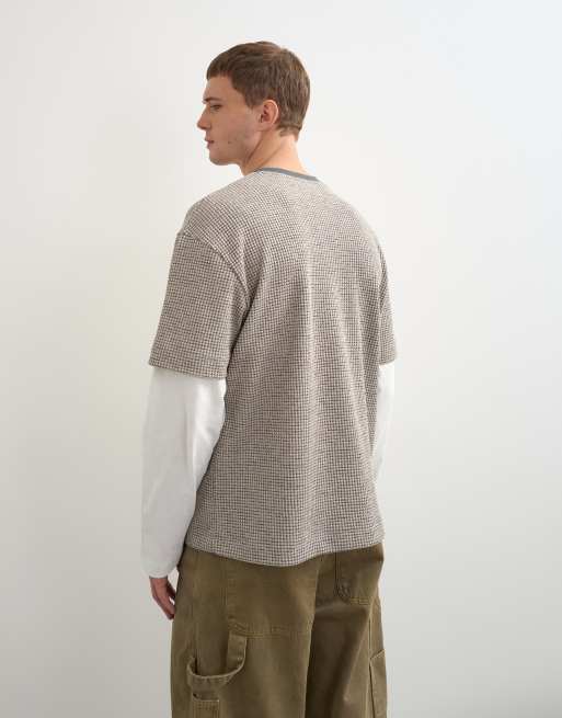 Topman relaxed fit dubbel gelaagd wafel-T-shirt in oatmeal, 5 van 5