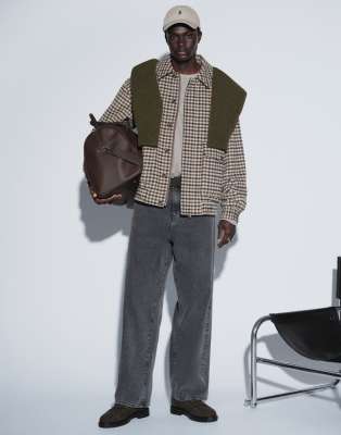 Topman Relaxed Fit Faux Wool Check Harrington With Double Zip In Multi