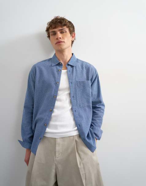 Topman relaxed fit flannel check shirt in blue - view 1