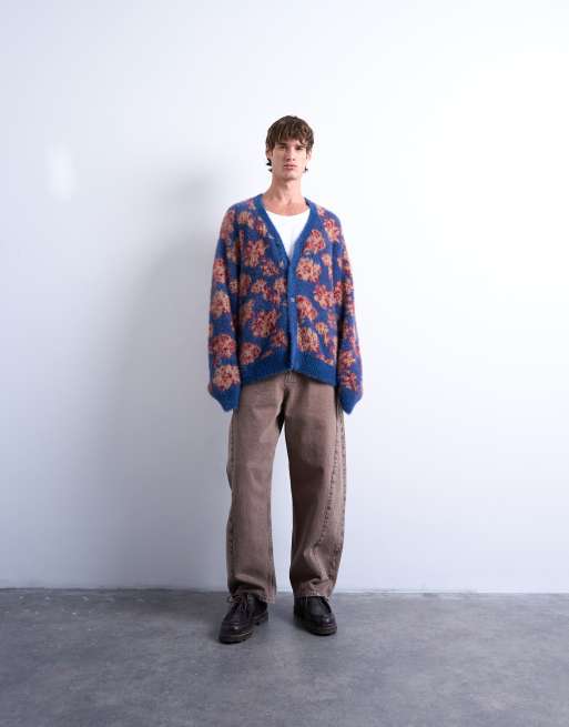 Topman relaxed fit floral knit cardigan in purple
