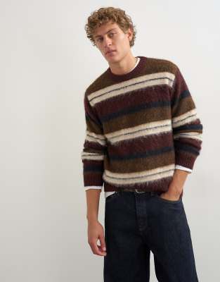 Topman Relaxed Fit Fluffy Striped Knitted Sweater In Multi