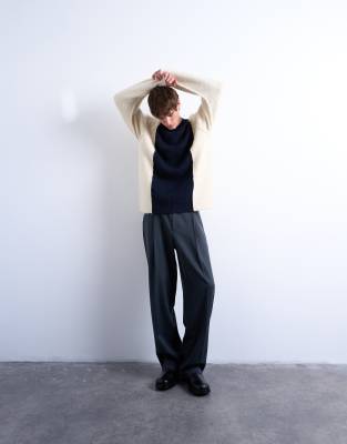 Topman Relaxed Fit Fluffy Yarn Paneled Sweater In Blue