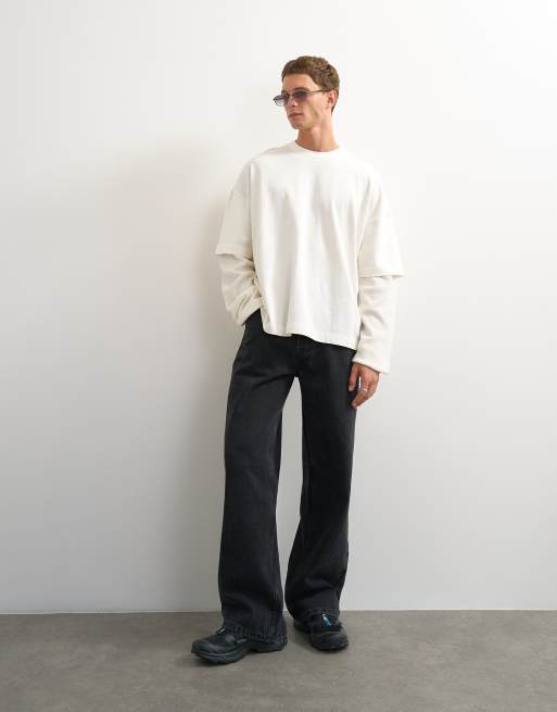 Topman relaxed-fit gelaagd T-shirt met wafelmouw in ecru, 4 van 7