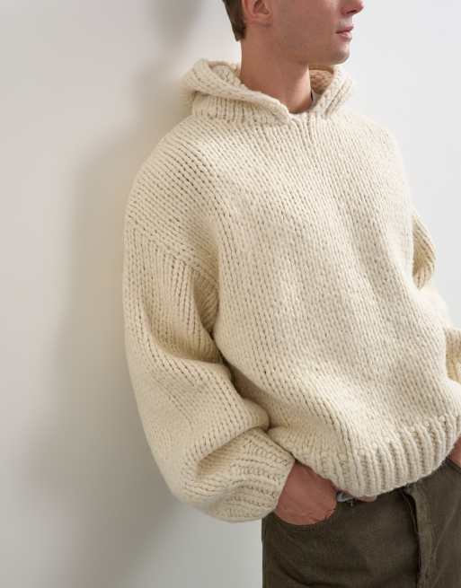 Topman relaxed fit hand knitted heavyweight hoodie in ecru, 2 of 9
