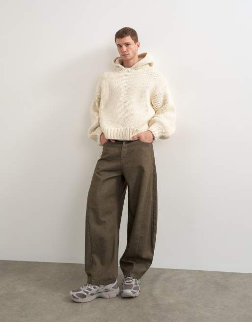 Topman relaxed fit hand knitted heavyweight hoodie in ecru, 4 of 9