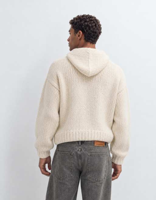 Topman relaxed fit hand knitted heavyweight hoodie in ecru, 6 of 9