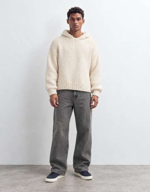 Topman relaxed fit hand knitted heavyweight hoodie in ecru, 7 of 9