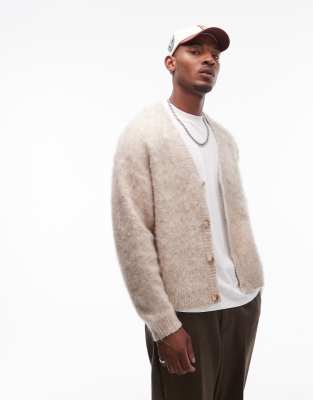 Topman relaxed fit heavily brushed cardigan in oatmeal