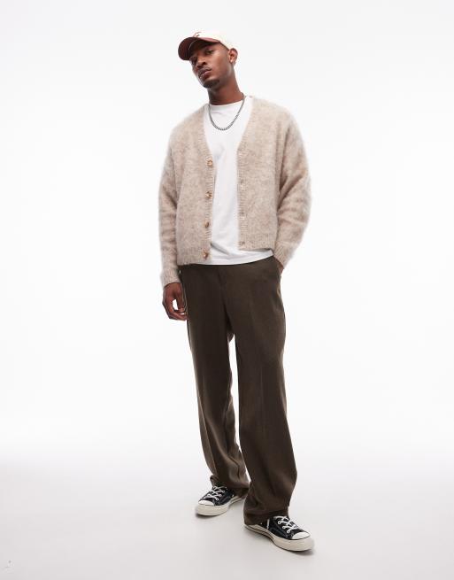 Topman relaxed fit heavily brushed cardigan in oatmeal