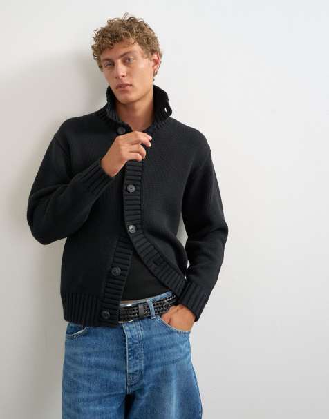 Topman relaxed fit heavyweight funnel neck jumper in black - view 1
