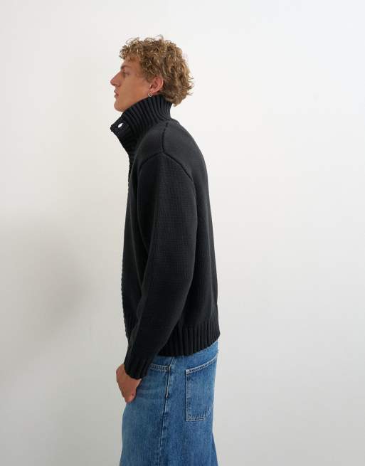 Topman relaxed fit heavyweight funnel neck jumper in black, 4 of 5