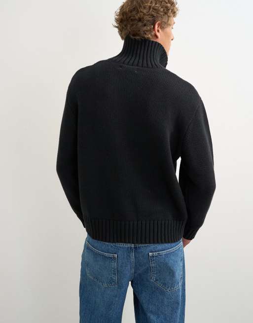 Topman relaxed fit heavyweight funnel neck jumper in black, 5 of 5