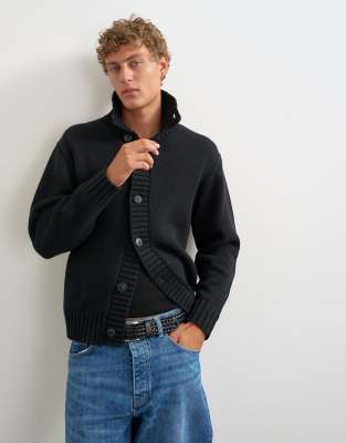 Topman Relaxed Fit Heavyweight Funnel Neck Sweater In Blue