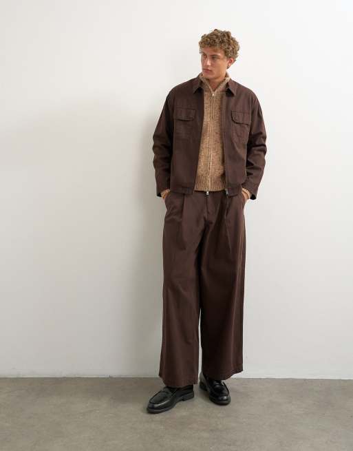 Topman relaxed fit herringbone overshirt in brown, 2 of 5