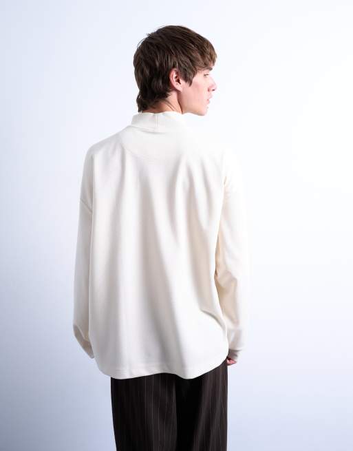 Topman relaxed fit high neck long sleeve t-shirt in ecru, 3 of 5