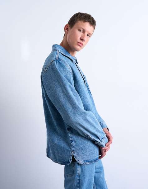 Topman – Relaxed-Fit-Jeanshemd zum Überziehen in mittelblauer Waschung - view 1