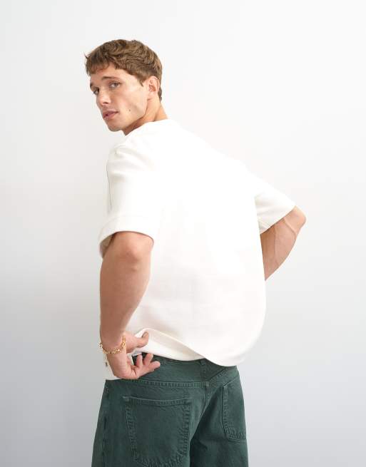 Topman relaxed fit jersey twill baseball henley shirt in ecru, 3 of 5