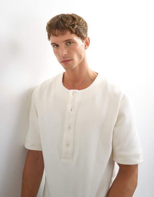 Topman relaxed fit jersey twill baseball henley shirt in ecru, 5 of 5