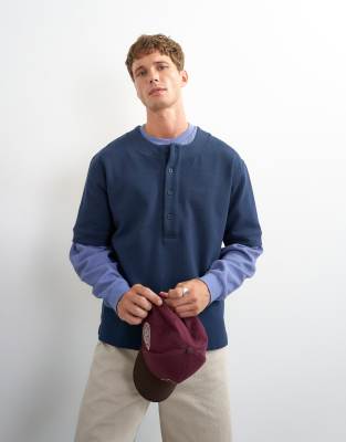 Topman Relaxed Fit Jersey Twill Baseball Shirt In Blue