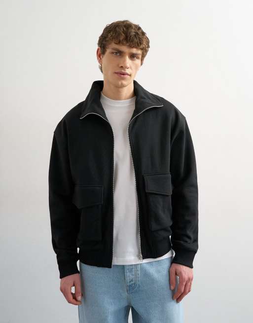 Topman relaxed fit jersey utility shacket with funnel in black, 4 of 5