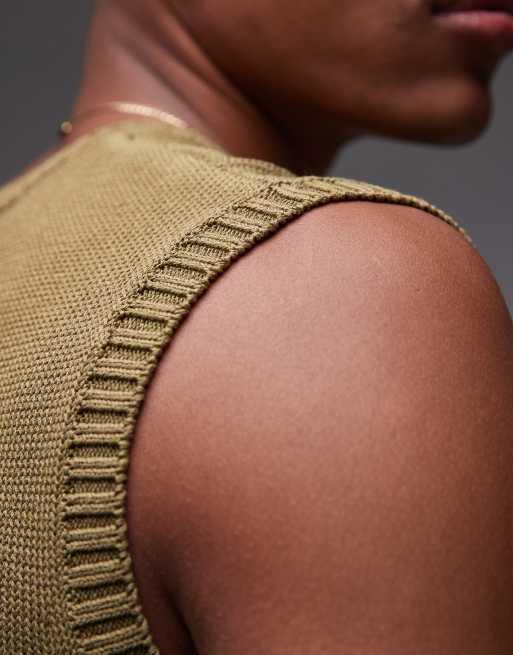 Topman relaxed fit knit crew neck tank top in khaki green