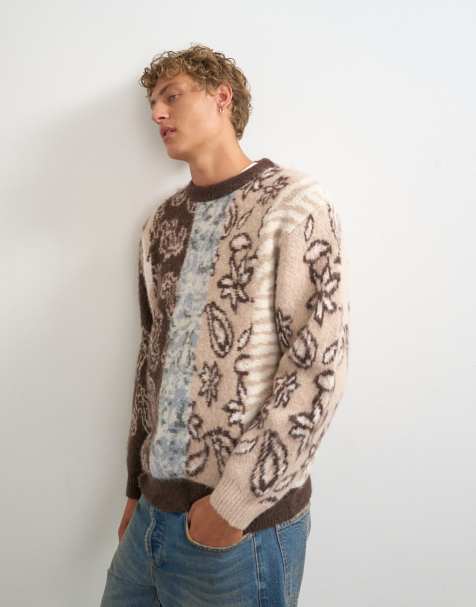 Topman relaxed fit knit jumper with placement paisley design In brown - view 1