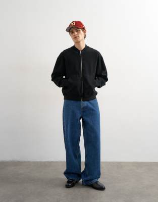 Topman Premium Relaxed Fit Knit Double Zip Cardigan In Black