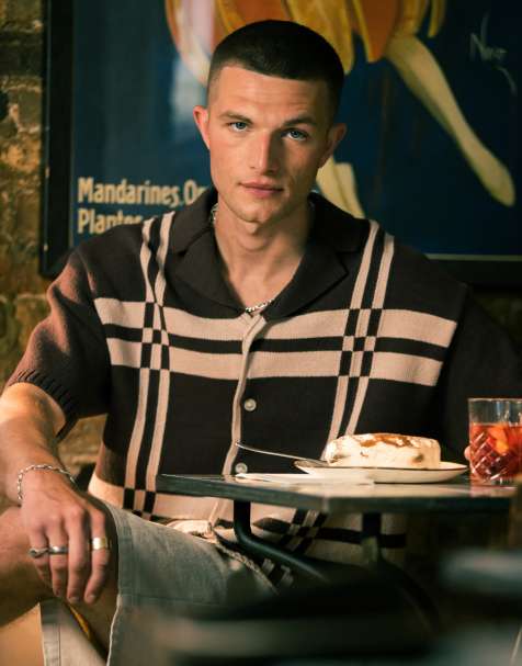 Topman relaxed fit knit shirt with plaid design in brown - view 1