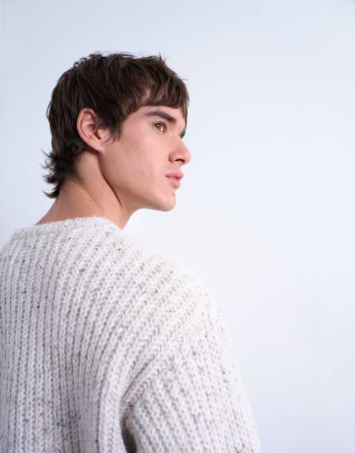 Topman relaxed fit knitted jumper with nep in ecru