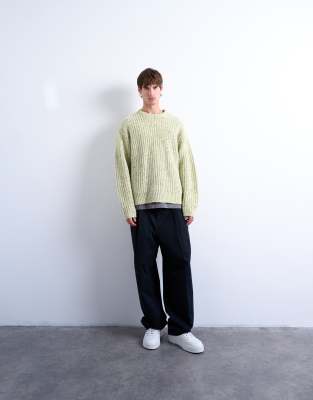Topman Relaxed Fit Knit Sweater With Nep In Green