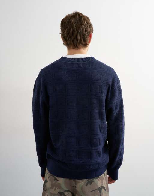 Topman relaxed fit knit v-neck sweater with texture in navy, 3 of 5