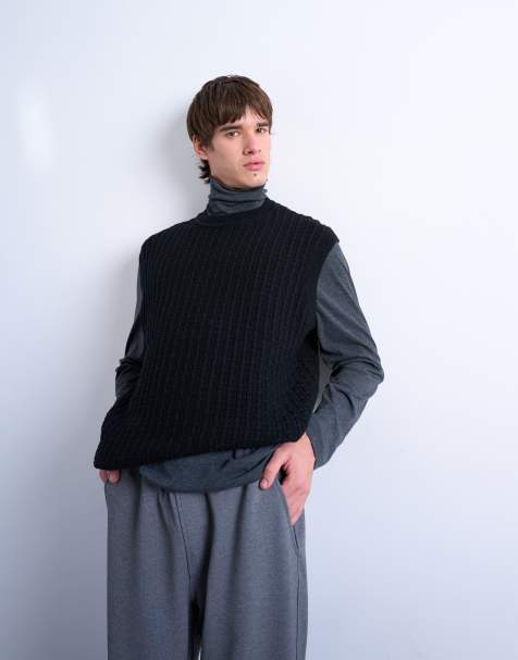 Topman relaxed fit knitted cable tank in black - view 1