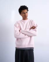 Topman relaxed fit knitted crew neck jumper in pink