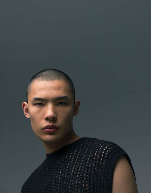 Topman relaxed fit knitted crochet crew neck tank in black, 2 of 5