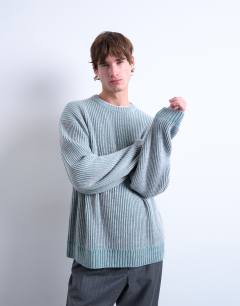 Relaxed fit knitted fisherman jumper in washed blue