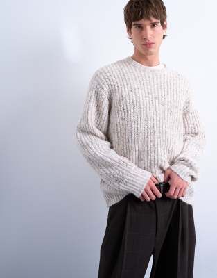 Topman Men's Ecru Relaxed Fit Knitted Jumper With Nep In -Neutral