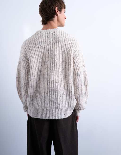Topman relaxed fit knitted jumper with nep in ecru, 4 of 5