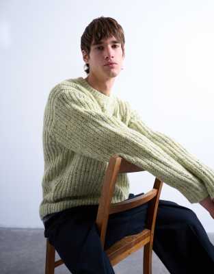 Topman Men's Green Relaxed Fit Knitted Jumper With Nep In
