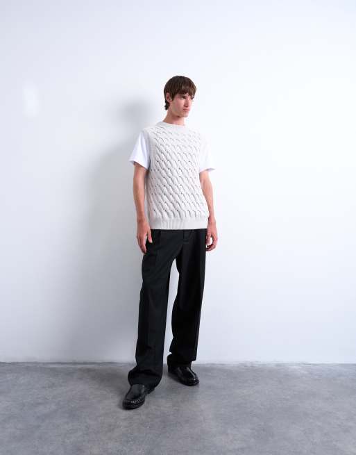 Topman relaxed fit knitted pleat tank in grey, 2 of 5