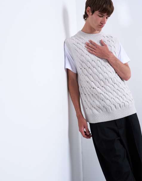 Topman relaxed fit knitted pleat tank top in grey - view 1